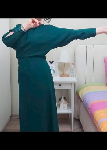 s Beden yeşil Renk Koyu Yeşil Uzun Kollu Kadın Elbise