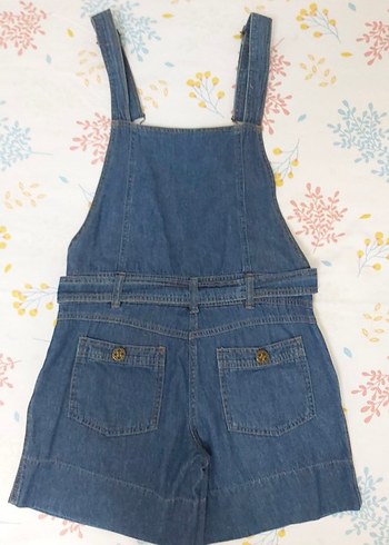 Mavi Kemerli Denim Kadın Şort Tulum - Görsel 2