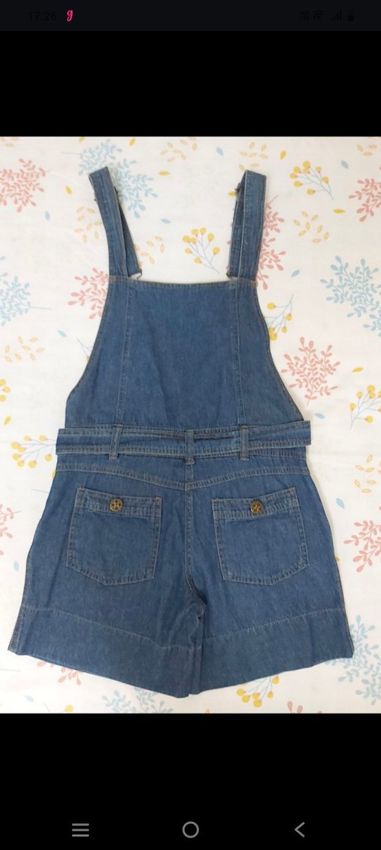 Mavi Kemerli Denim Kadın Şort Tulum - Görsel 2