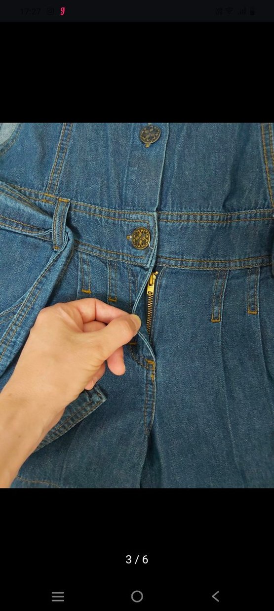 Mavi Kemerli Denim Kadın Şort Tulum - Görsel 3