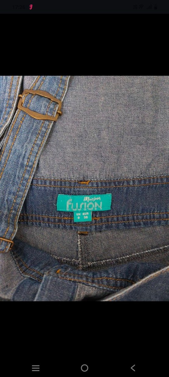 Mavi Kemerli Denim Kadın Şort Tulum - Görsel 4