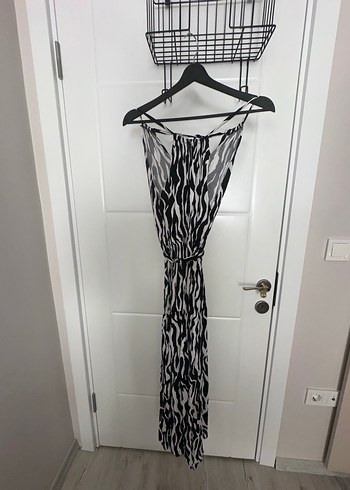 Zebra Desenli Uzun Askılı Elbise