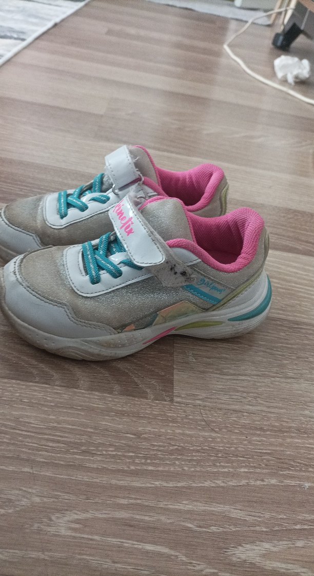 Kız Çocuk Pembe.mavi.beyaz.renkli Bağcıklı Spor Ayakkabı - Görsel 3