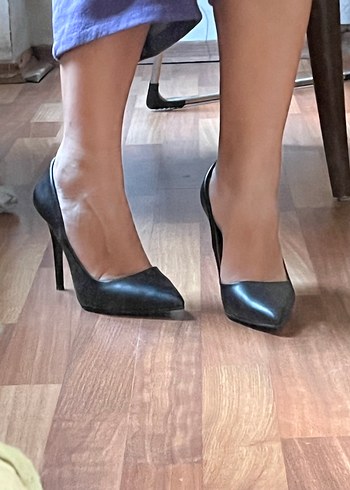 36 Beden siyah Renk Siyah Deri Stiletto Ofis Topuklu