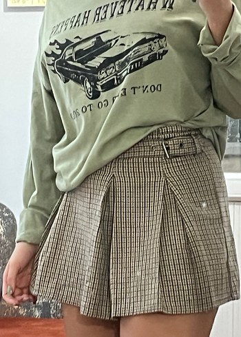 Ekose Desenli Kemerli Mini Etek Bershka