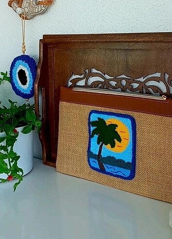 El yapimi Punch islemeli Derili clutch jut canta 