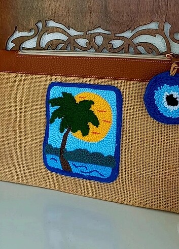 Diğer El yapimi Punch islemeli Derili clutch jut canta