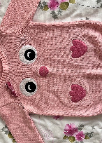 Kız Çocuk Pembe Nakışlı Triko Kazak - Görsel 2