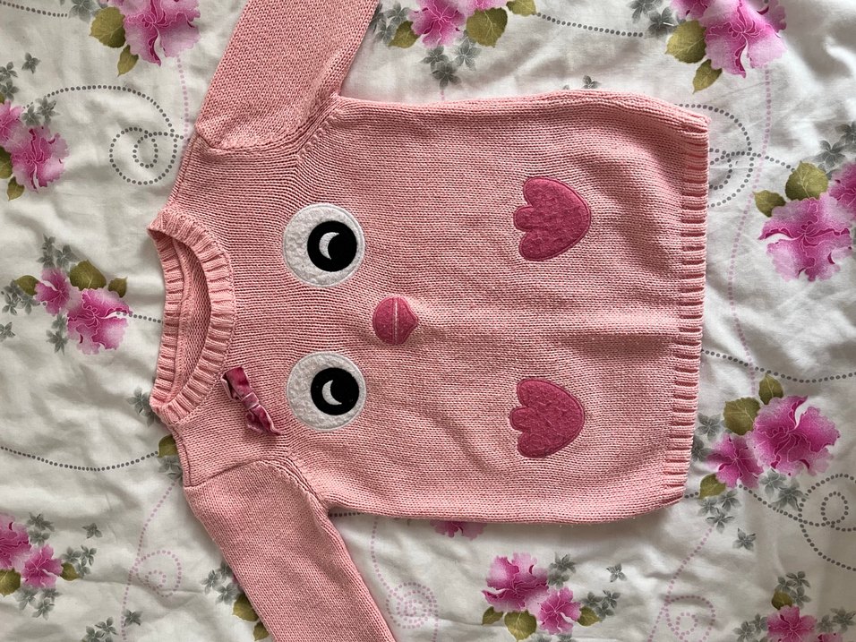 Kız Çocuk Pembe Nakışlı Triko Kazak - Görsel 2