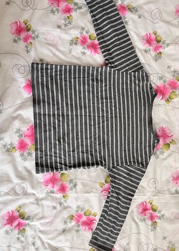 Kız Çocuk Gri Çizgili Uzun Kollu Tişört - Görsel 2