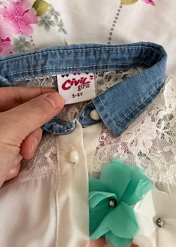 Kız Çocuk Dantel Detaylı Denim Etekli Bluz - Görsel 2