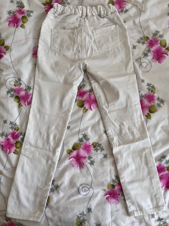 Nakışlı Beyaz Bohem kız çocuk Pantolon - Görsel 4