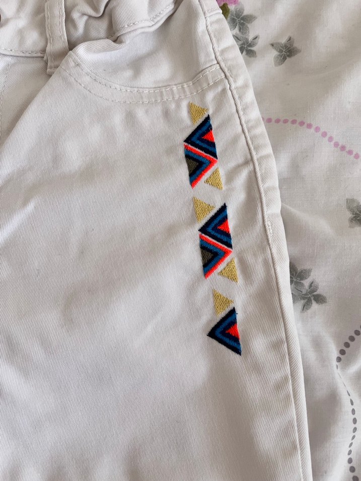 Nakışlı Beyaz Bohem kız çocuk Pantolon - Görsel 2