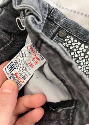 Gri Kız Kot Pantolon Taş Detaylı - Görsel 3