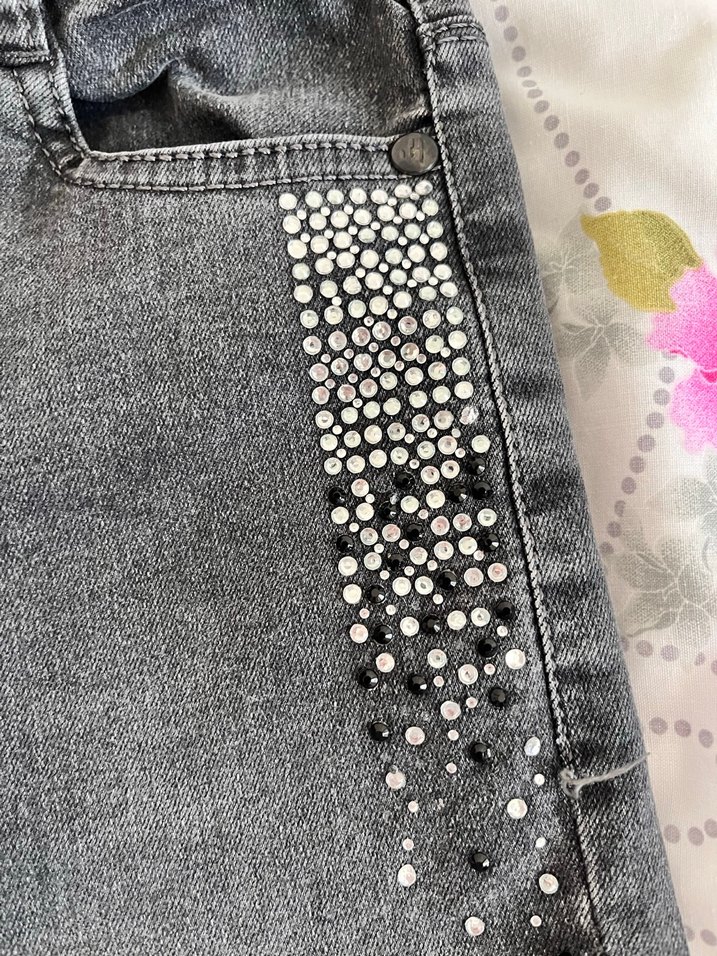 Gri Kız Kot Pantolon Taş Detaylı - Görsel 2