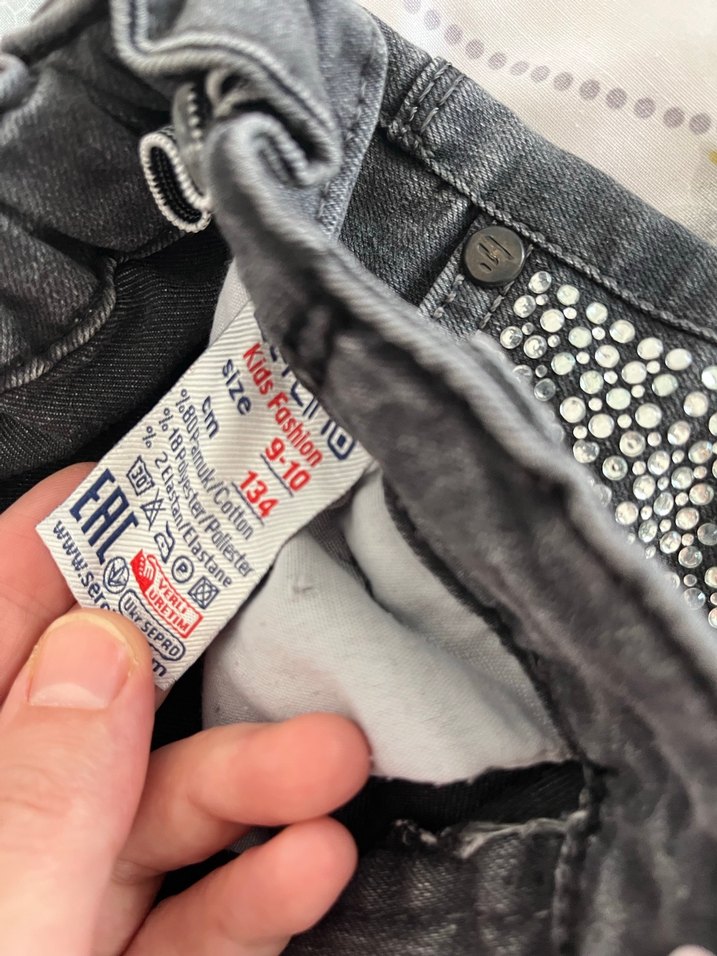 Gri Kız Kot Pantolon Taş Detaylı - Görsel 3