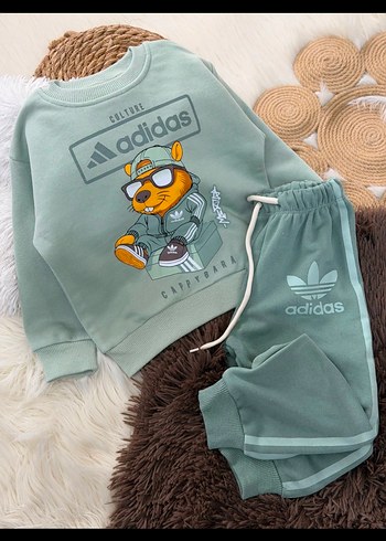 Gri Adidas Baskılı Erkek Çocuk Eşofman Takımı - Görsel 2