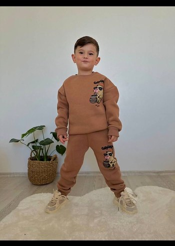 Erkek Çocuk Kahverengi Rahat Eşofman Takımı - Görsel 2