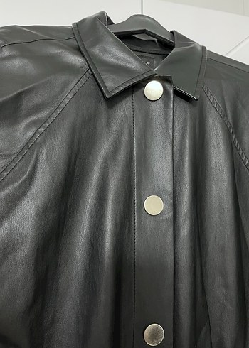 Kadın Siyah Deri trençkot - Görsel 3