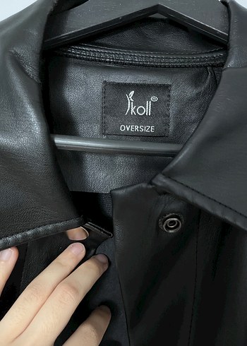 Kadın Siyah Deri trençkot - Görsel 2