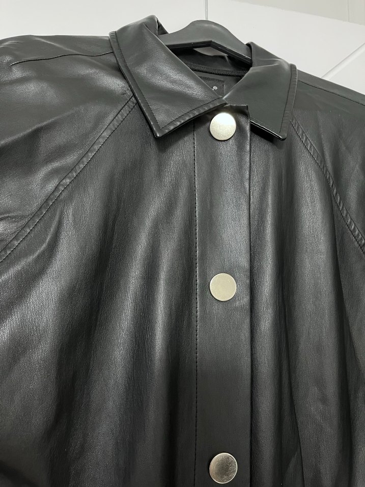 Kadın Siyah Deri trençkot - Görsel 3