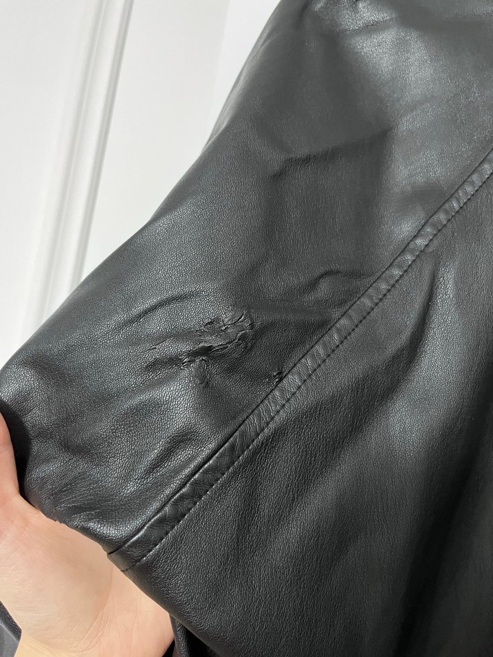 Kadın Siyah Deri trençkot - Görsel 4
