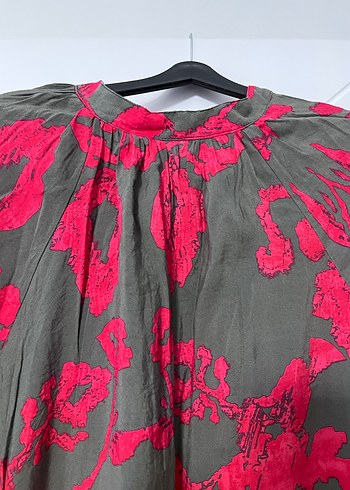 Gri Kırmızı Desenli Salaş Uzun Elbise - Görsel 3