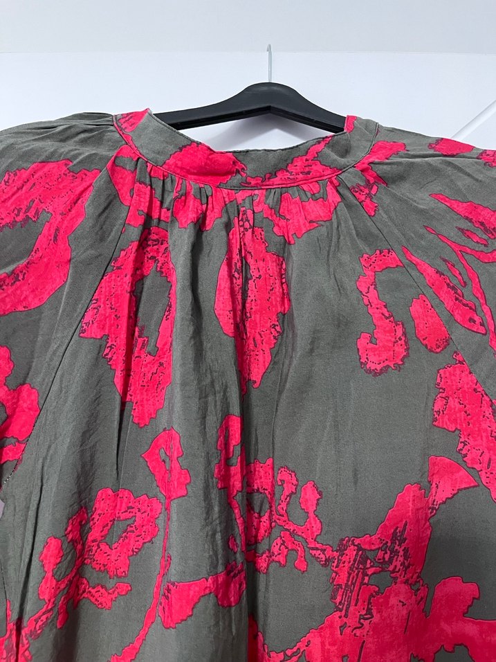 Gri Kırmızı Desenli Salaş Uzun Elbise - Görsel 3