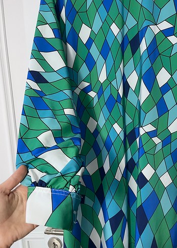 Mavi Renkli Uzun salaş Kadın Elbise - Görsel 3