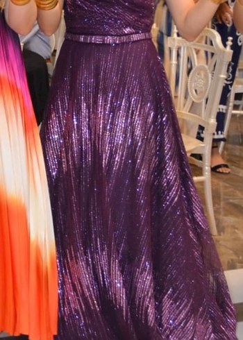 Parlak Mor Drapeli Uzun Abiye Elbise - Görsel 3