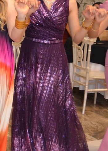 Parlak Mor Drapeli Uzun Abiye Elbise - Görsel 2