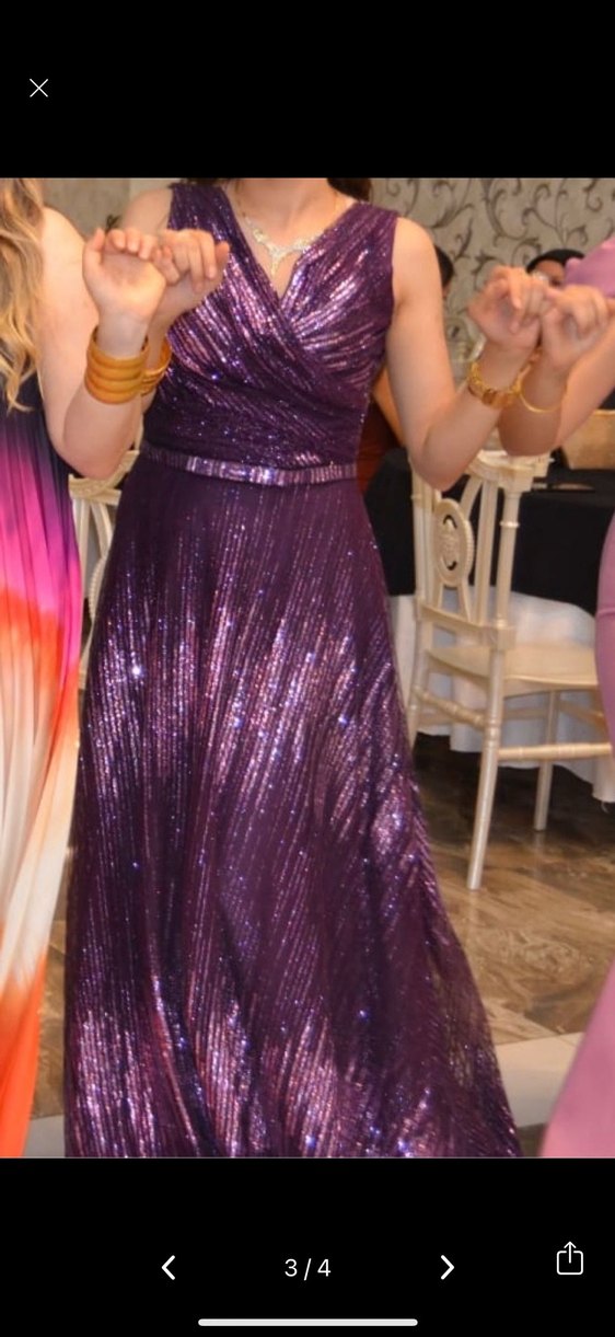 Parlak Mor Drapeli Uzun Abiye Elbise - Görsel 2