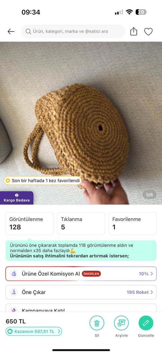 Hasır örgü  Kadın Çanta - Görsel 5