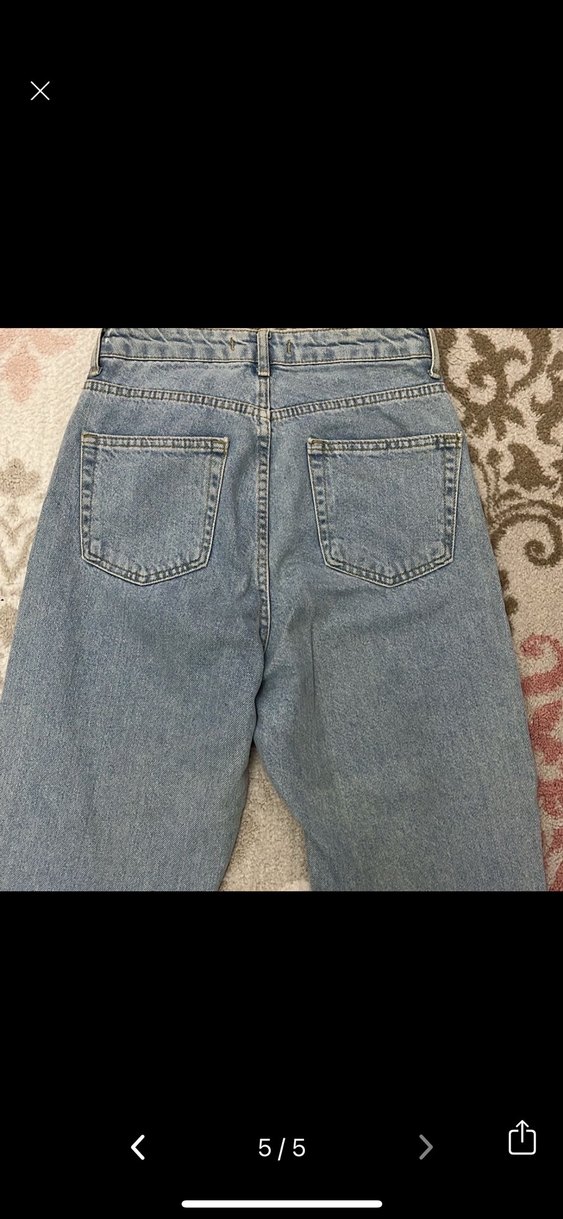 Mavi Bağlama Desenli Rahat Kesim Kadın Jean 150 boya uygun - Görsel 4