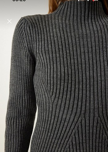 Gri Yüksek Yakalı Triko Kadın Elbise - Görsel 4