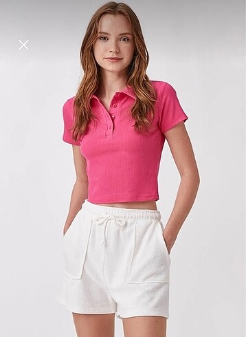 Pembe polo yaka bluz