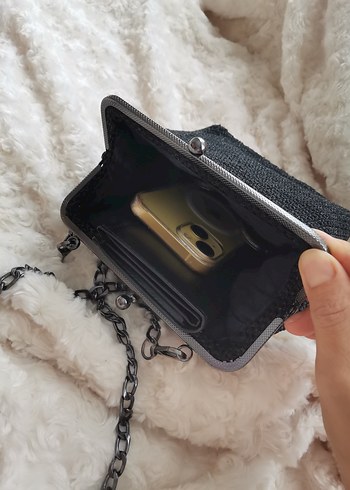 Siyah Zincir Detaylı Örgü Kadın Çanta
