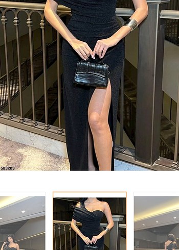 Siyah Drapeli Uzun Kadın Elbise - Görsel 4