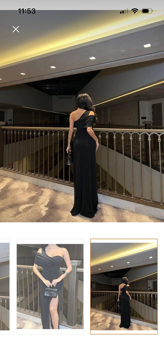 Siyah Drapeli Uzun Kadın Elbise - Görsel 3