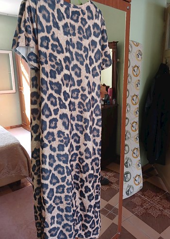 Leopar Desenli Kemerli Uzun Bohem Elbise - Görsel 2