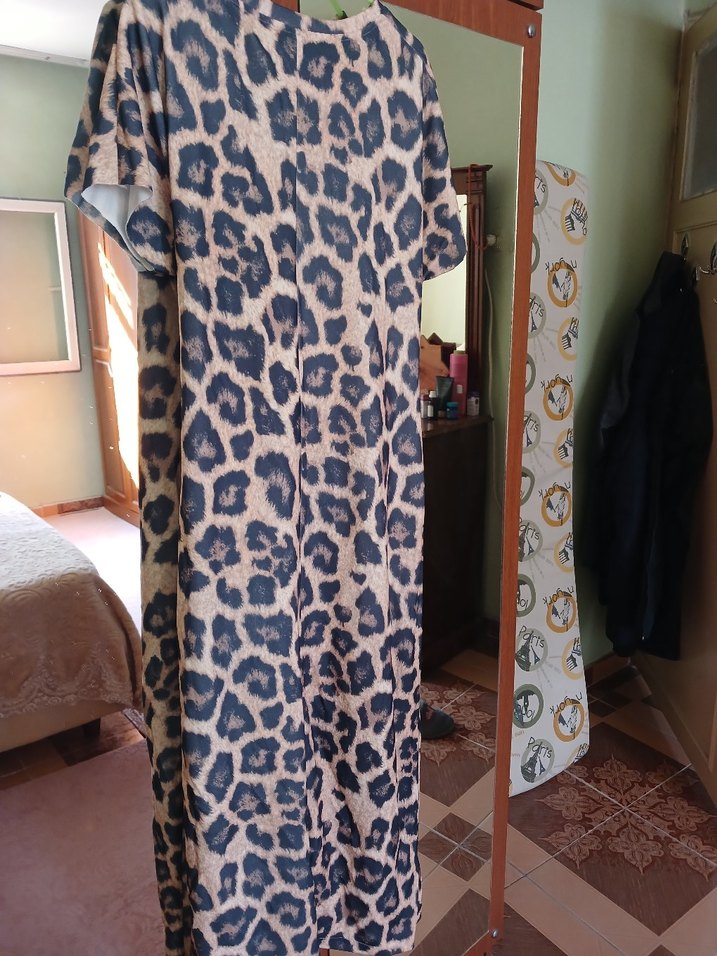 Leopar Desenli Kemerli Uzun Bohem Elbise - Görsel 2