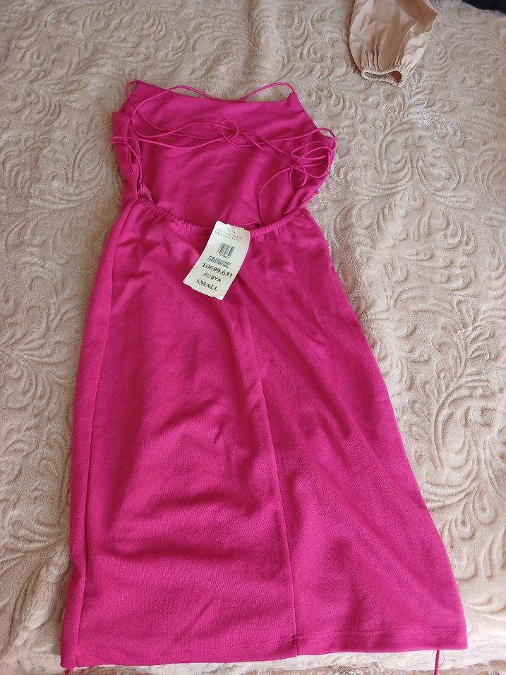 fuşya renk mini elbise - Görsel 2