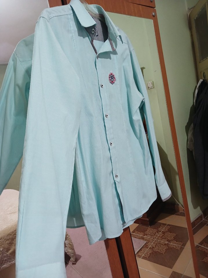 Turkuaz Düğmeli Erkek Gömlek - Görsel 2