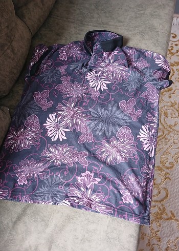 Mor Desenli Kısa Kollu Polo Tişört - Görsel 4