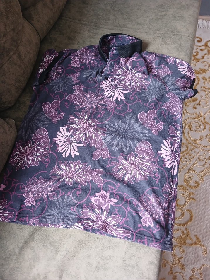 Mor Desenli Kısa Kollu Polo Tişört - Görsel 4