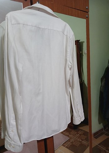 Beyaz Keten Erkek Gömlek, Düğmeli, Regular Fit - Görsel 3