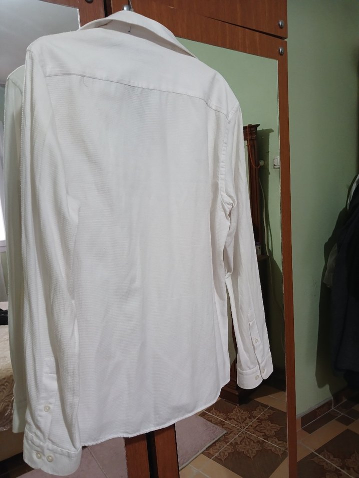 Beyaz Keten Erkek Gömlek, Düğmeli, Regular Fit - Görsel 3