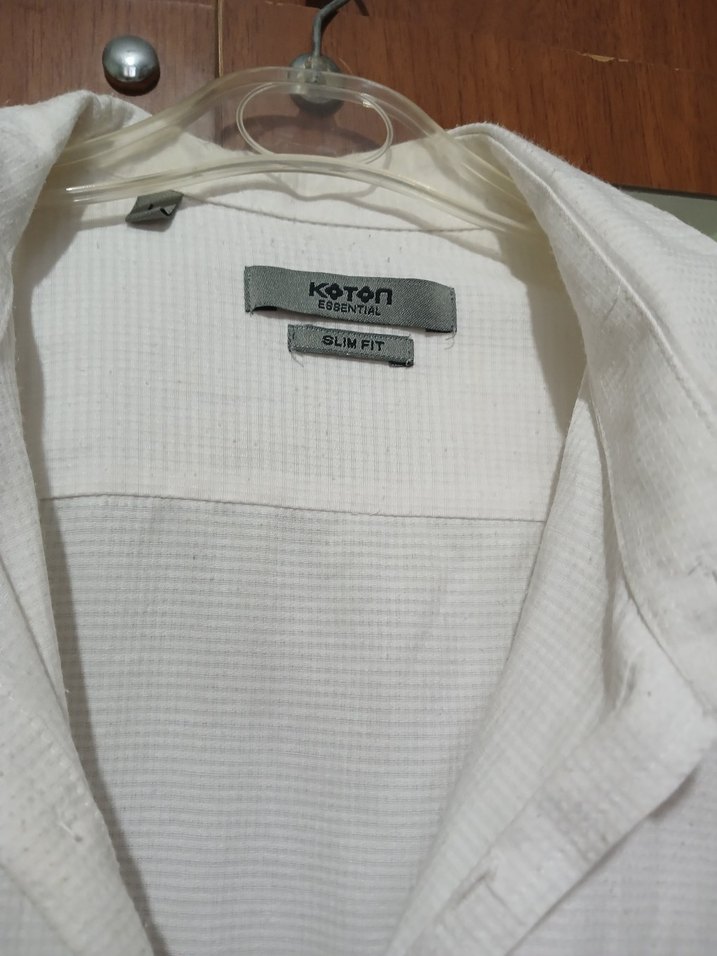 Beyaz Keten Erkek Gömlek, Düğmeli, Regular Fit - Görsel 2