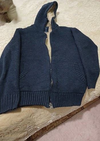 Erkek Mavi Triko Hırka, Uzun Kollu, Dar Kesim - Görsel 3