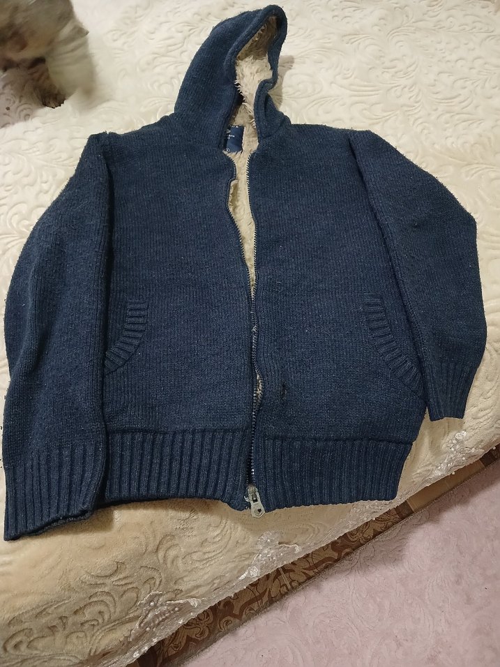 Erkek Mavi Triko Hırka, Uzun Kollu, Dar Kesim - Görsel 3